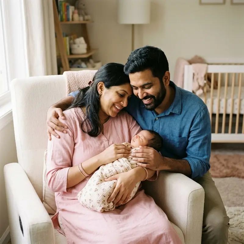 Happy parents holding their newborn baby